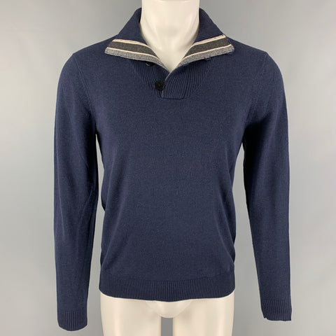ARMANI COLLEZIONI Size M Blue Wool Blend V-Neck Pullover