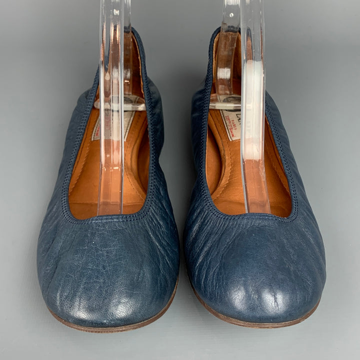 LANVIN Size 7 Blue Leather Ballet Flats