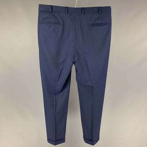 HOLLAND & SHERRY Size 36 Blue Black Checkered Flat Front Dress Pants
