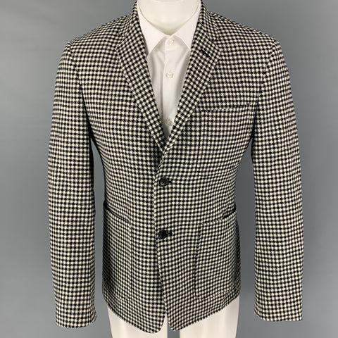 BLACK FLEECE Size 38 Black White Houndstooth Wool Notch Lapel Sport Coat