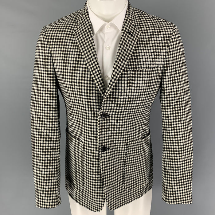 BLACK FLEECE Size 38 Black White Houndstooth Wool Notch Lapel Sport Coat