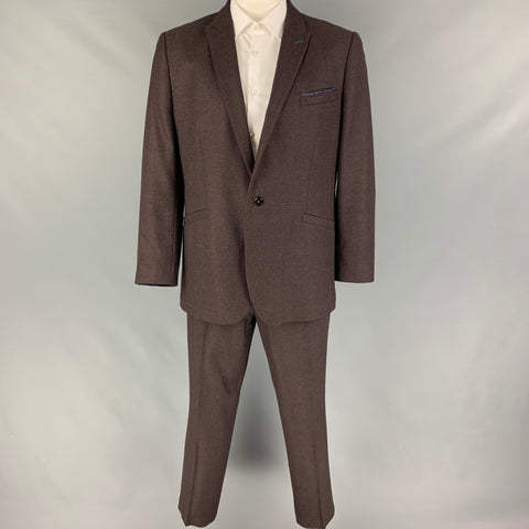 TED BAKER Size 46 Brown Burgundy Wool Single Button Suit
