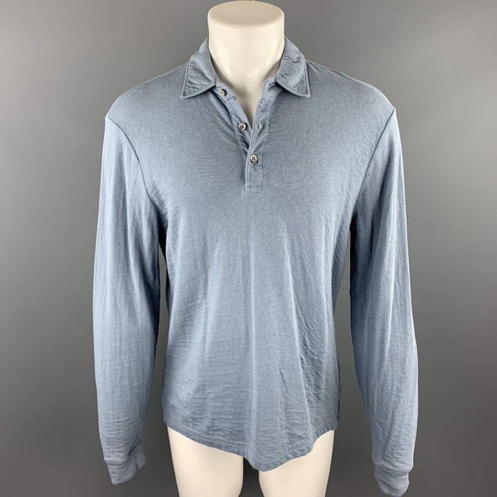ALEX MILL Size M Powder Blue Cotton Buttoned Long Sleeve Polo