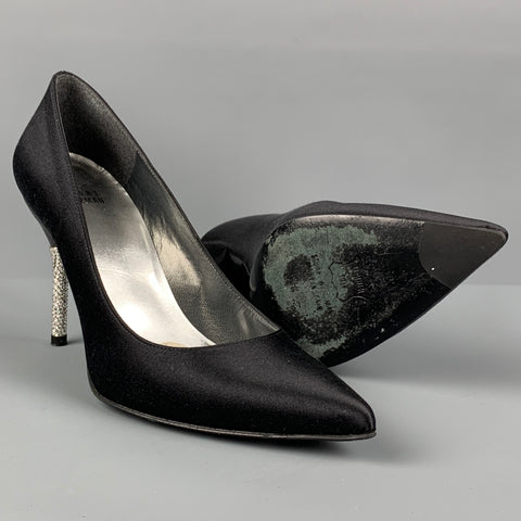 STUART WEITZMAN Size 6.5 Black Silver Silk Rhinestones Pumps
