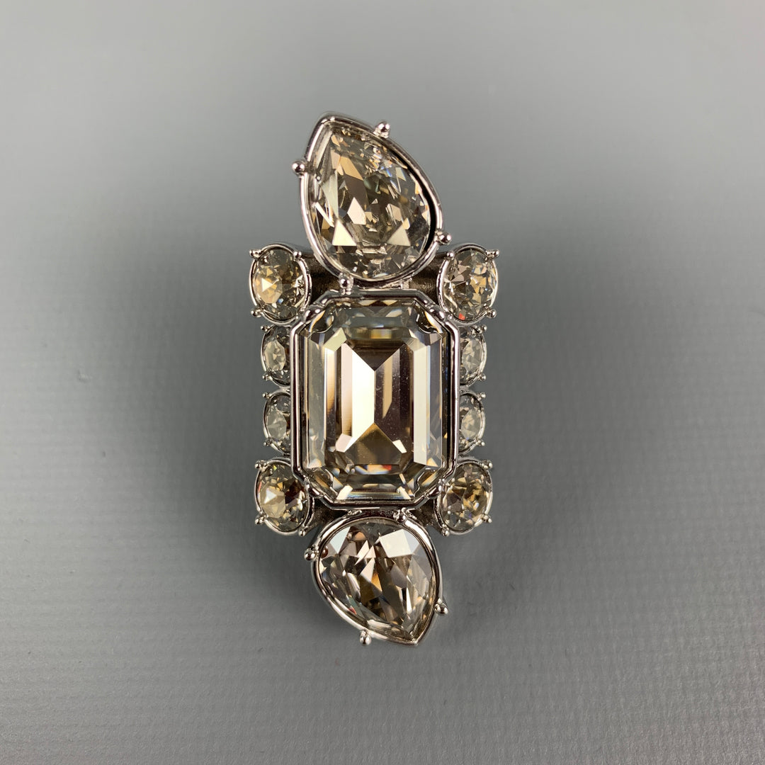 ON AURA TOUT VU PARIS Rhodium Plated Swarovski Crystal Elongated Ring