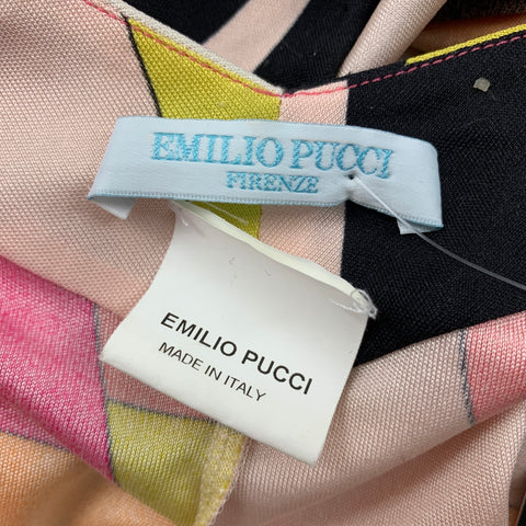 EMILIO PUCCI Size 6 Black Yellow Orange Silk Abstract Halter Casual Top