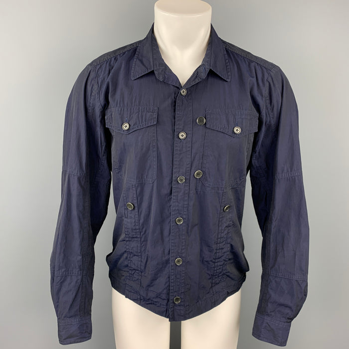 DRIES VAN NOTEN Size M Navy Cotton Trucker Jacket