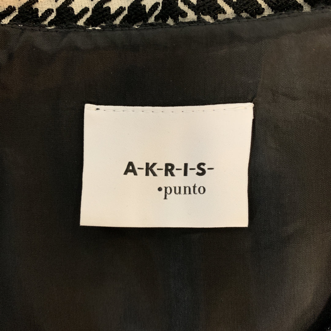 AKRIS Size 12 Black & Beige Polka Dot Houndstooth Belted Shift Dress