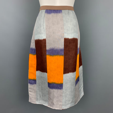 MARNI Size 10 Blue & Multi-Color Silk / Linen A-Line Skirt