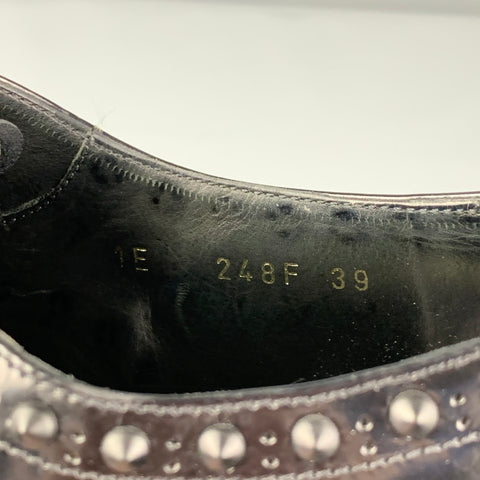 PRADA Size 9 Black Leather Studded Cap Toe Shoes