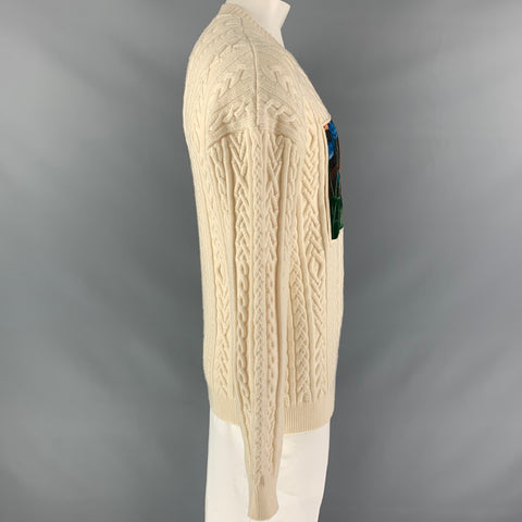 KENZO Momento Collection FW 18 Size L Beige Applique Wool / Polyamide Crew-Neck Sweater