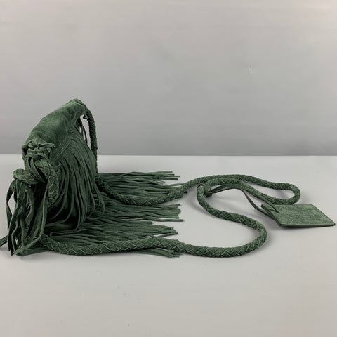 RALPH LAUREN Hunter Green Fringe Suede Cross Body Handbag