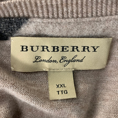 BURBERRY LONDON Size XXL Taupe Heather Cashmere Crew-Neck Pullover
