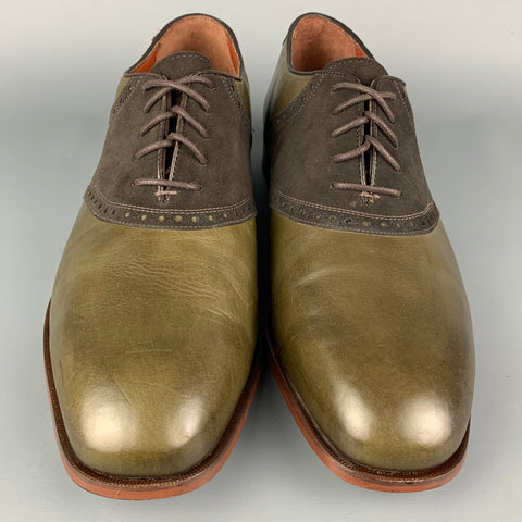 FLORSEIM by DUCKIE BROWN Size 12 Olive & Brown Leather Saddle Lace Up Shoes