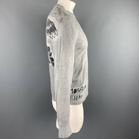 MOSCHINO JEANS Size L Grey Print Cotton Crew-Neck T-shirt