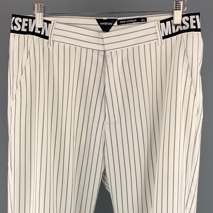 MIXSEVEN Size XL White & Grey Pinstripe Twill Casual Pants