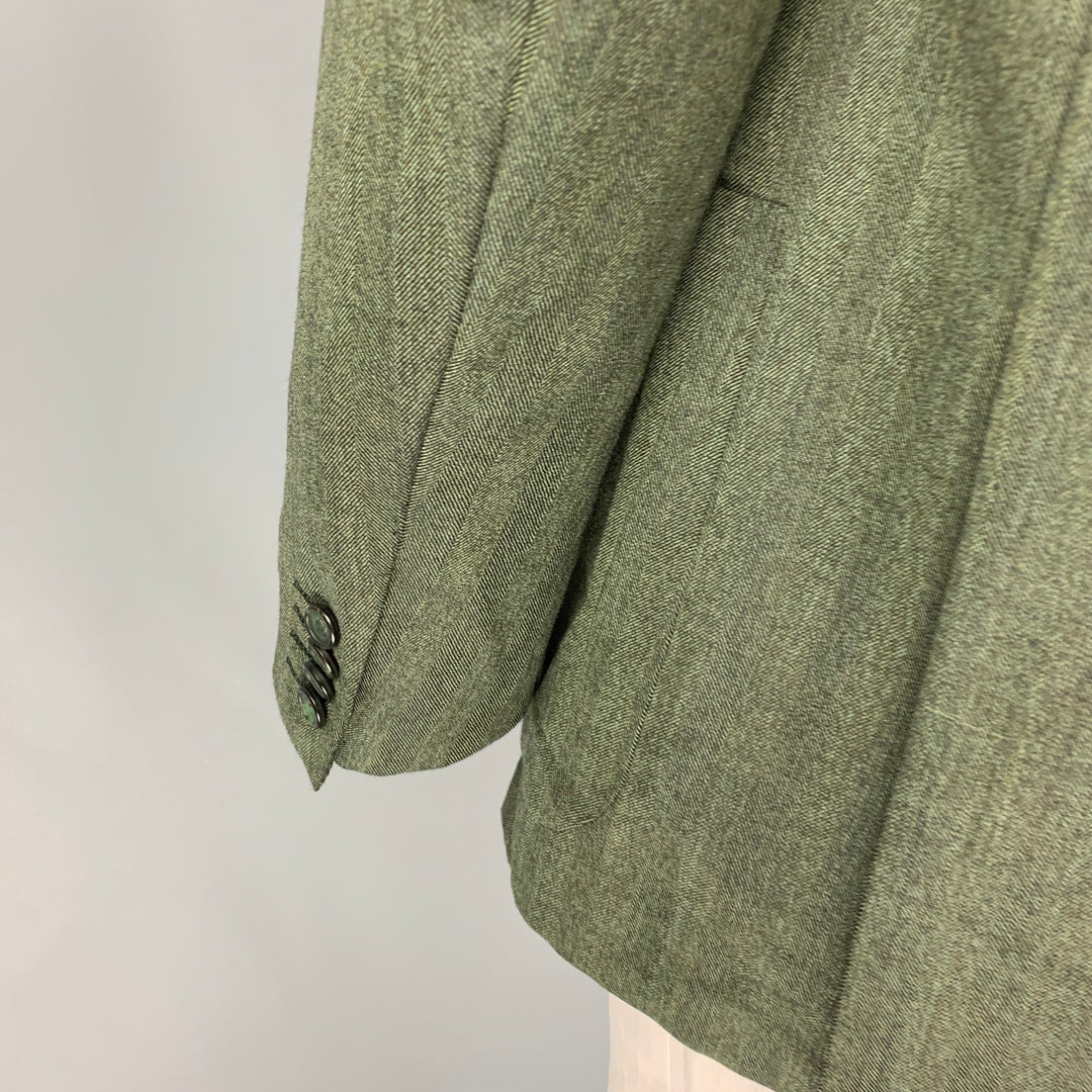 KITON Size 44 Green Herringbone Wool Notch Lapel Sport Coat