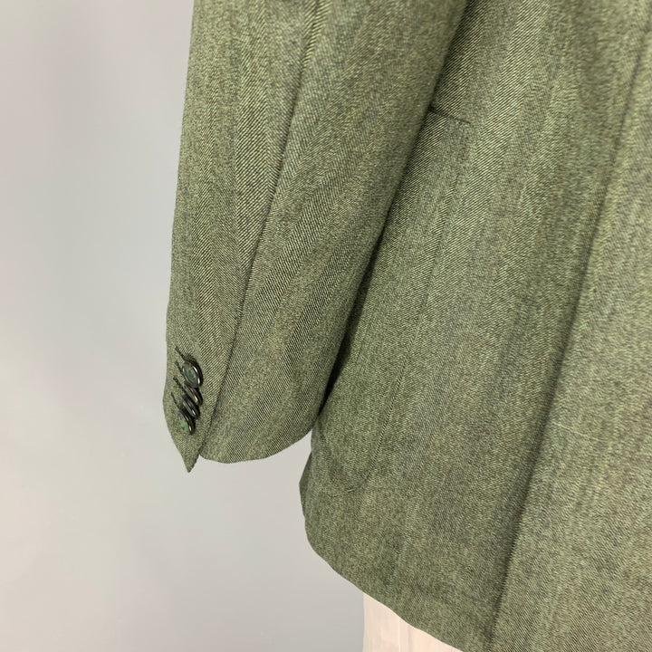 KITON Size 44 Green Herringbone Wool Notch Lapel Sport Coat