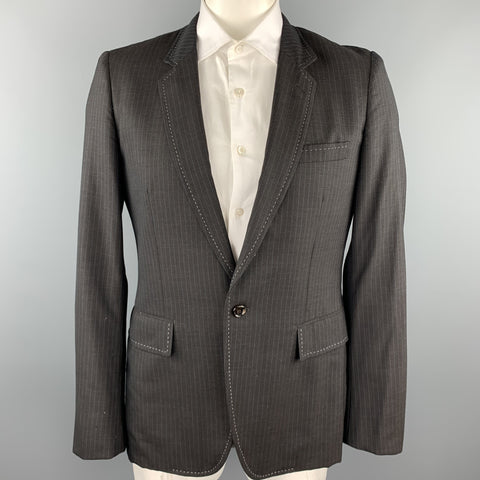 COMME des GARCONS HOMME PLUS Size L Charcoal Vertical Stripe Wool / Polyester Sport Coat