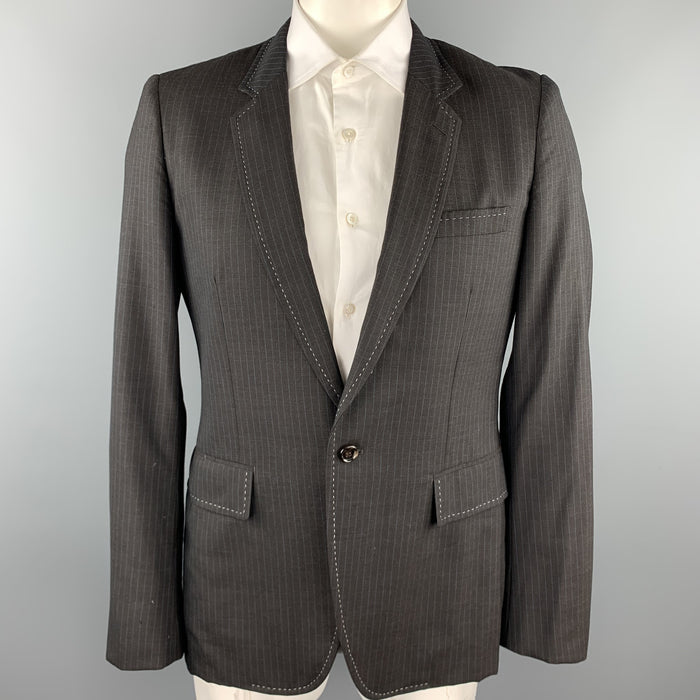 COMME des GARCONS HOMME PLUS Size L Charcoal Vertical Stripe Wool / Polyester Sport Coat