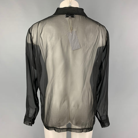 E'TALON by STEVE CANAR Size M Black See-Through Polyester Two Pockets Long Sleeve Shirt