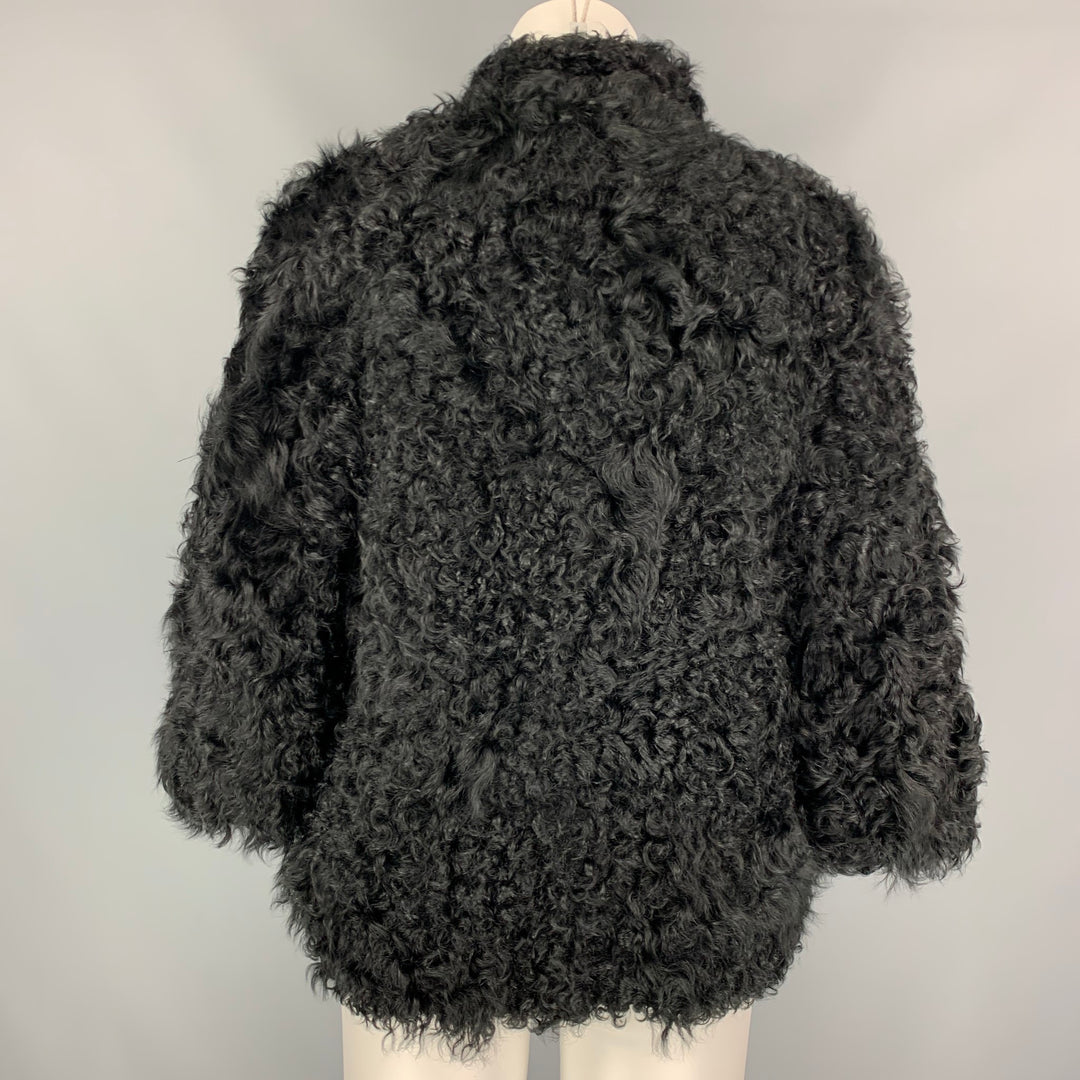 EMPORIO ARMANI Size 4 Black Lamb Cropped Jacket