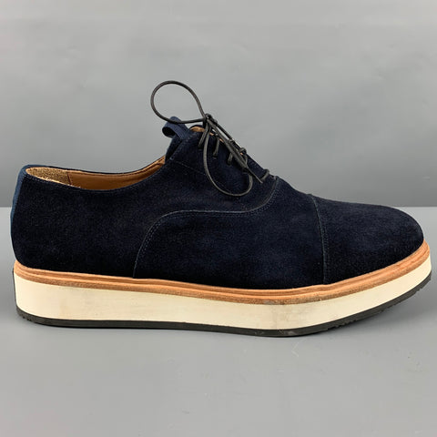 EMPORIO ARMANI Size 11 Navy Solid Leather Platform Lace-Up Shoes