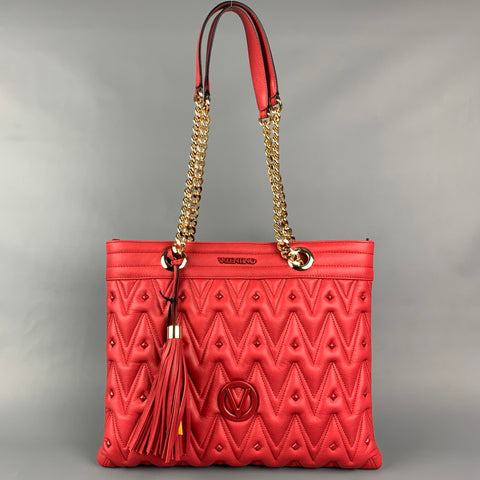VALENTINO by Mario Valentino Red Quilted Leather Tote Handbag