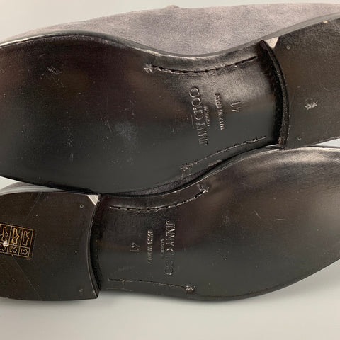 JIMMY CHOO Size 8 Grey Suede Horsebit Loafers
