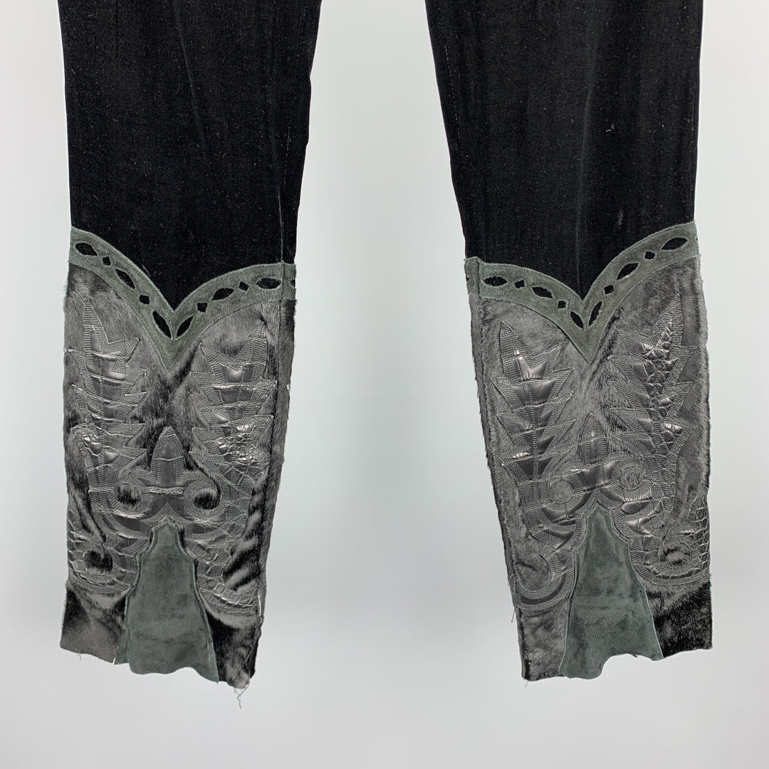 GAULTIER 2 by JEAN PAUL GAULTIER Size M Black Mixed Materials Velvet Button Fly Casual Pants