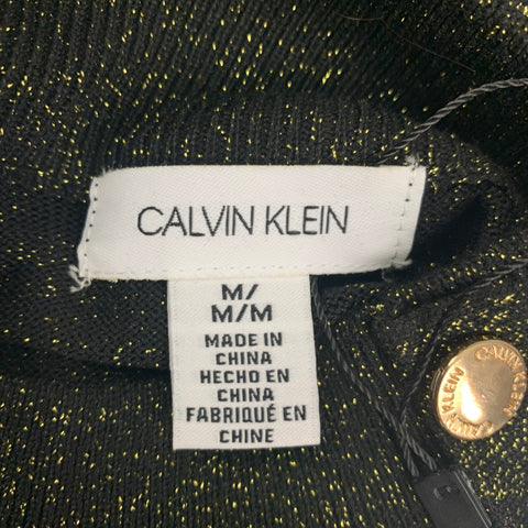 CALVIN KLEIN Size M Black Gold Metallic Rayon Blend Mock Neck Pullover