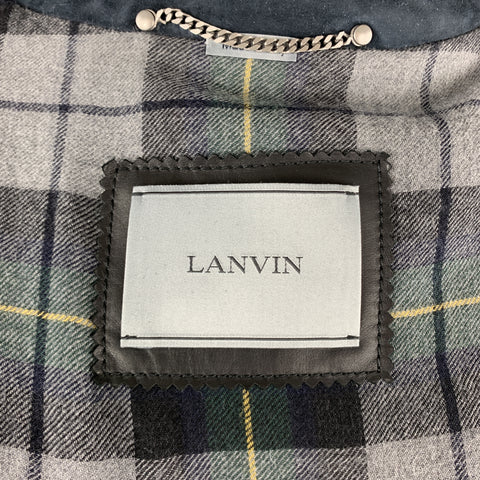 LANVIN Size L Navy Suede Zip Blouson Jacket