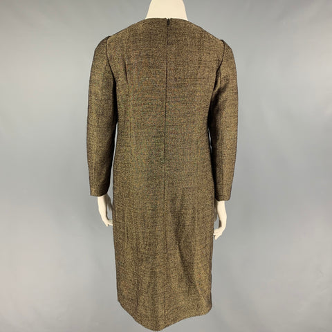 DRIES VAN NOTEN Robe fourreau en viscose de laine dorée taille 10
