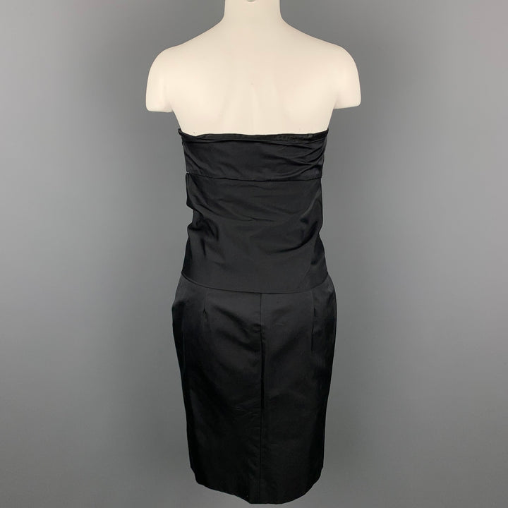 GIAMBATTISTA VALLI Size 6 Black Pleated Cotton / Silk Wide Waist Tie Cocktail Dress