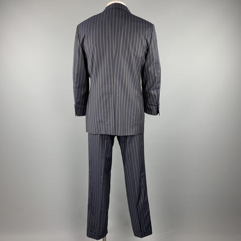 DOLCE & GABBANA 40 Regular Navy Stripe Wool Notch Lapel Suit