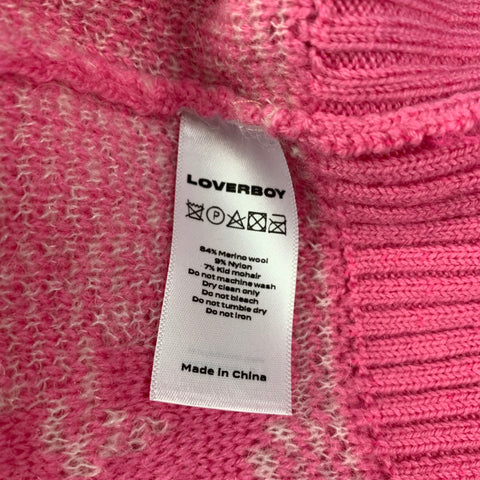 LOVERBOY by CHARLES JEFFREY Size M Pink White Hearts Merino Wool Vest