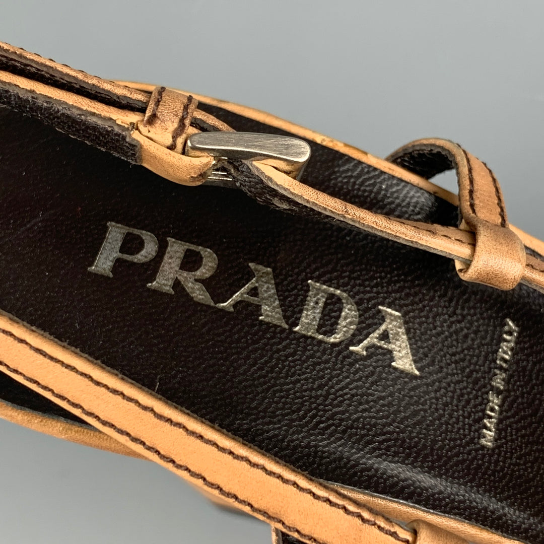 PRADA Size 7.5 Beige Leather Slingback Pumps