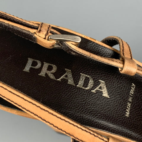 PRADA Size 7.5 Beige Leather Slingback Pumps