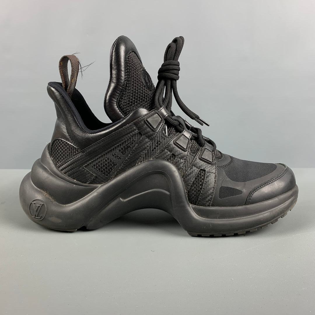 LOUIS VUITTON Size 10 Black Brown Nylon Leather Sneakers