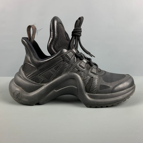 LOUIS VUITTON Talla 10 Zapatillas de deporte de cuero de nailon marrón negro