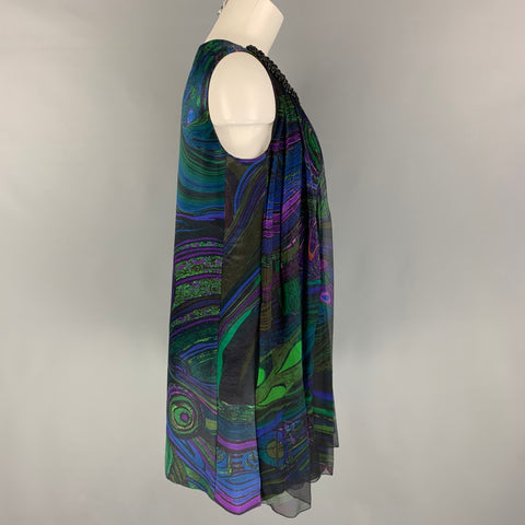 ALBERTA FERRETTI Size 6 Black  Multi-Color Silk Abstract Sleeveless Dress