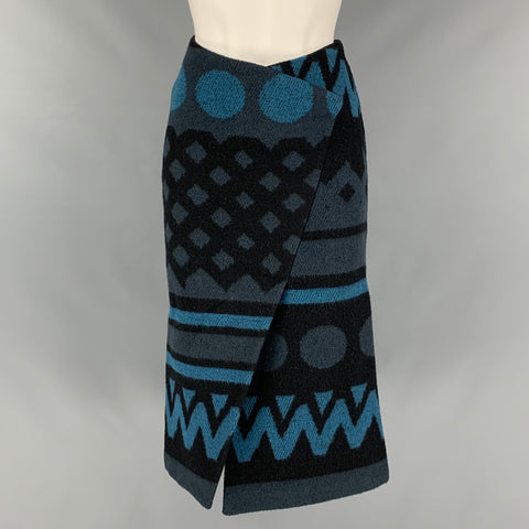 BURBERRY PRORSUM Size XS Blue Navy Wool Cashmere Abstract Pencil Skirt