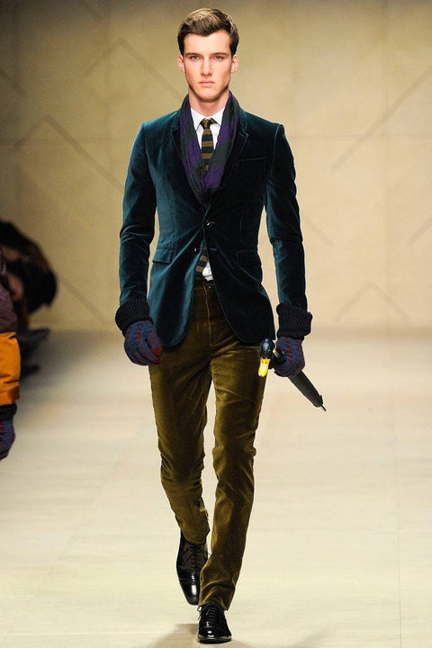 BURBERRY PRORSUM Size 42 Blue Velvet Notch Lapel Sport Coat