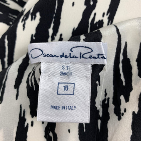 OSCAR DE LA RENTA SS 11 Size 10 Black White Silk Print Sleeveless Sheath Dress