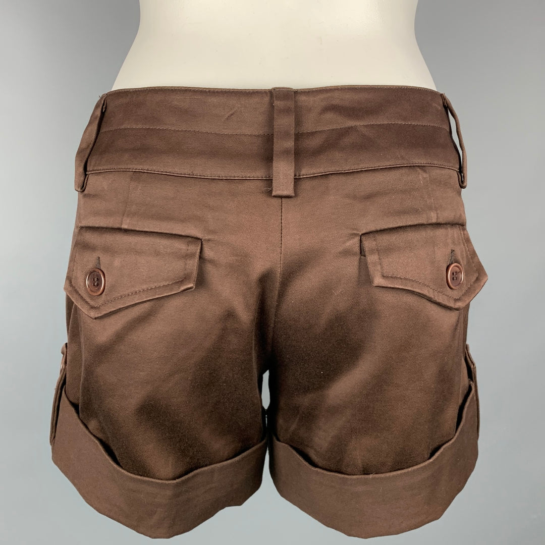 TRINA TURK Size 0 Brown Cotton / Polyurethane Pleated Shorts