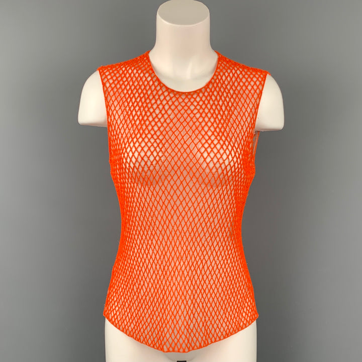DRIES VAN NOTEN Size 6 Orange & Nude Polyester Mesh Beaded Sleeveless Dress Top