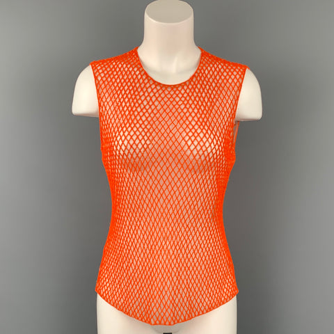 DRIES VAN NOTEN Taille 6 Orange &amp; Nude Polyester Mesh Perlé Robe sans manches Top