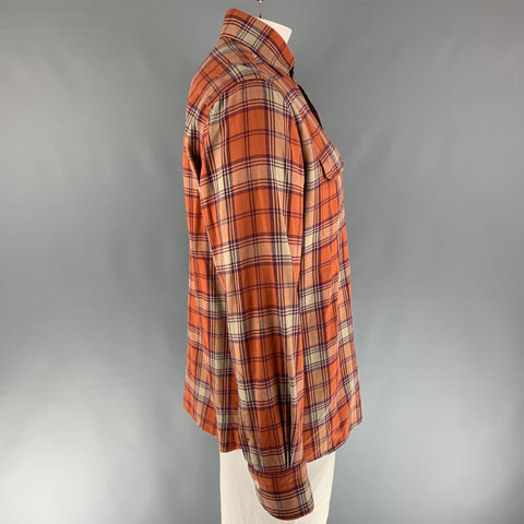 TOM FORD Size XL Red Beige Plaid Cotton Flanel Long Sleeve Shirt