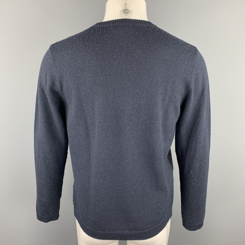 Pull à col rond en laine color block YMC taille M bleu marine et noir