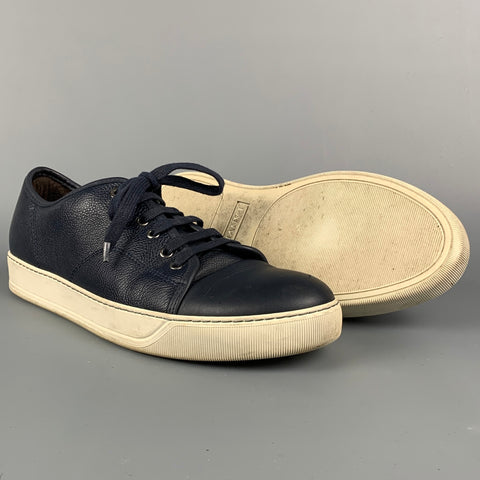 LANVIN Size 11 Navy & White Leather Lace Up Sneakers